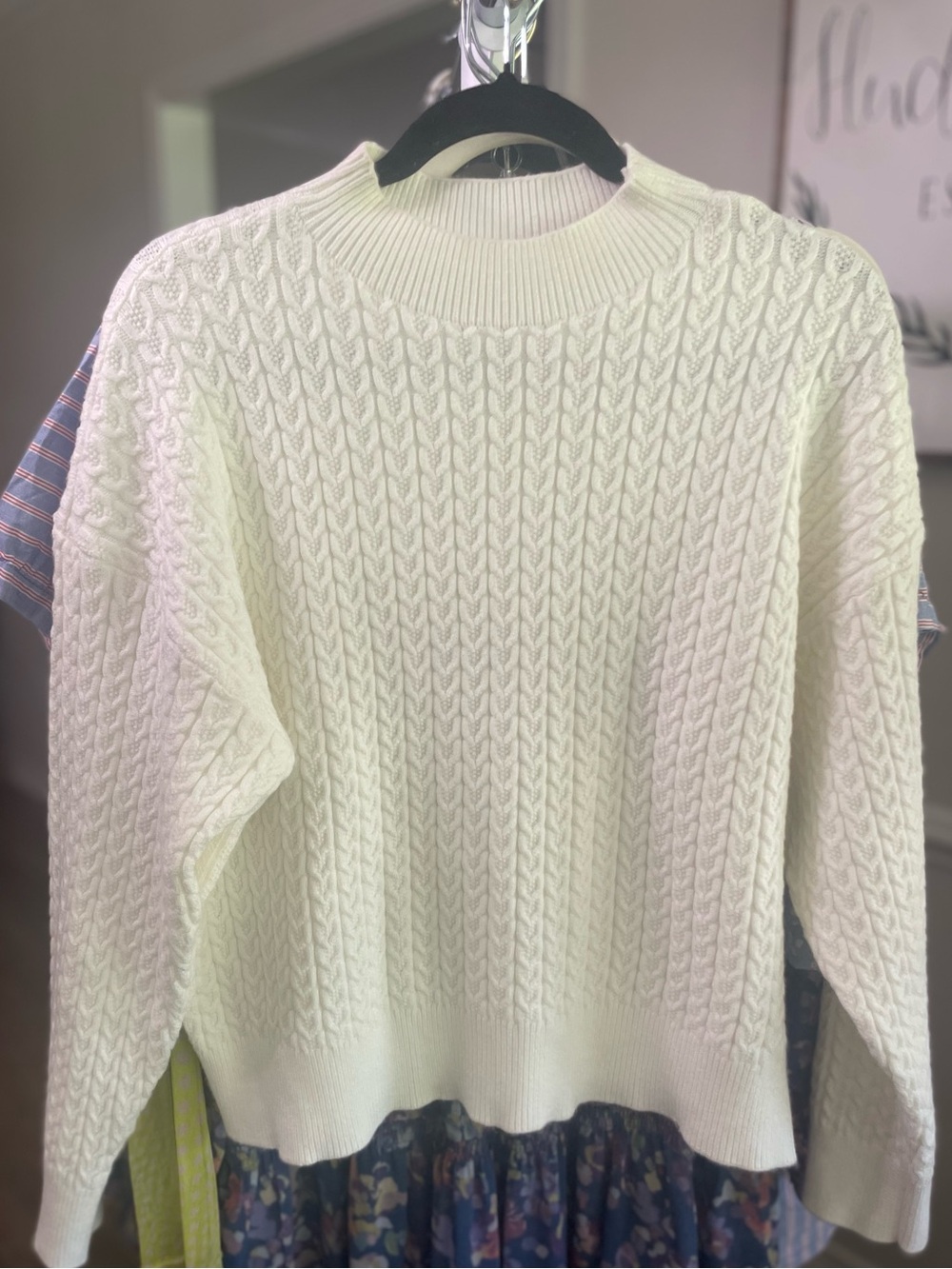 Zyia Active Nora Sweater Cream Cable Knit Mock Neck Pullover Size Large